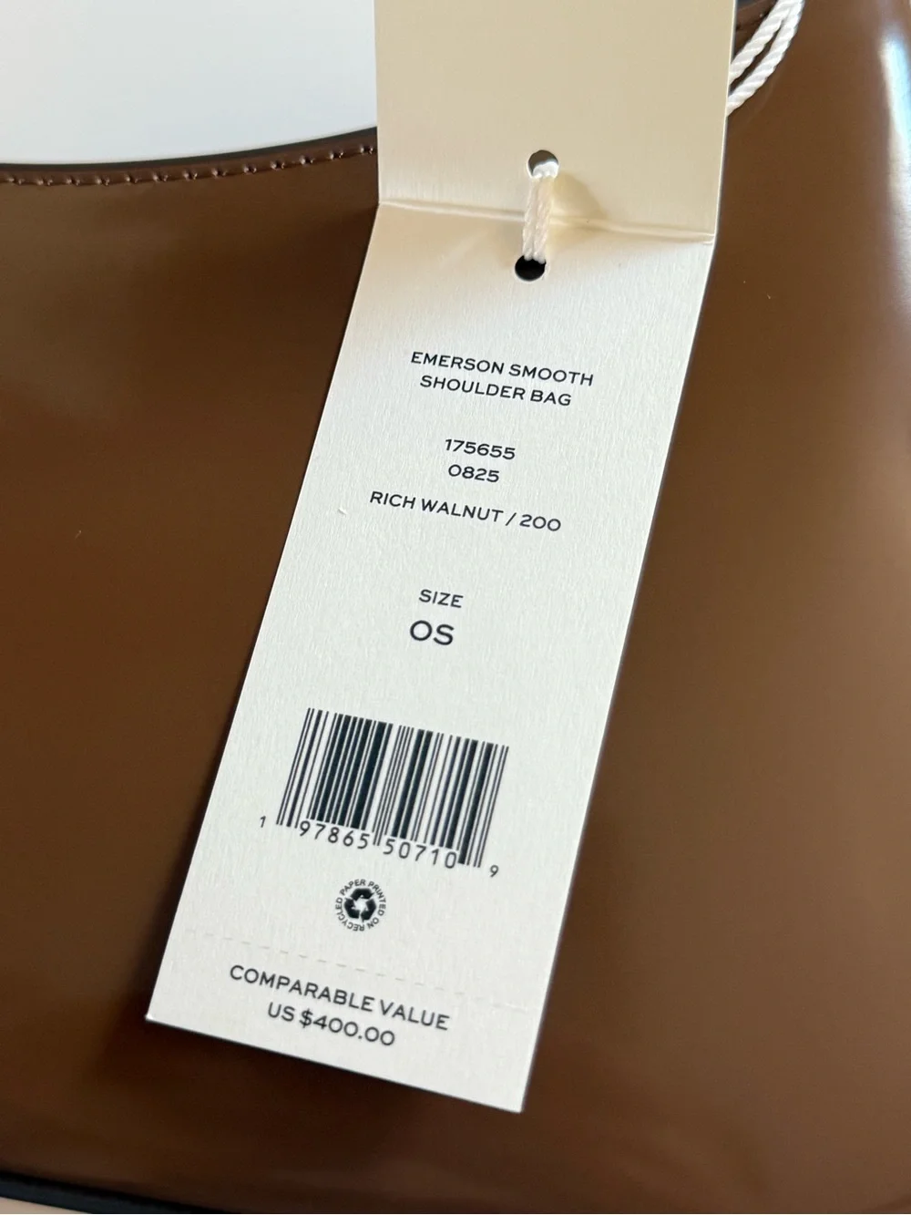 NWT , tory burch Emerson smooth shoulder bag brown rich walnut $400